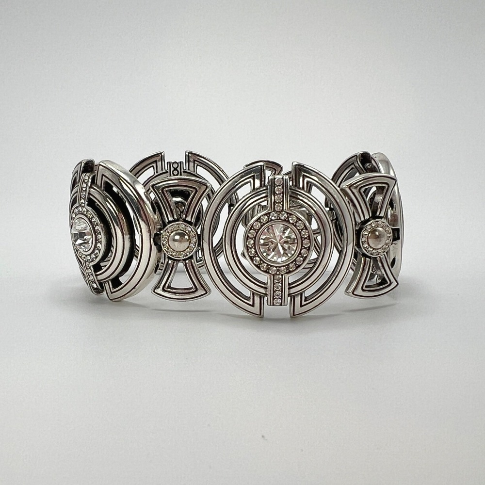 Brighton Grand Prix Bracelet Silver Plated Swarovski Crystal Art Deco Medallion